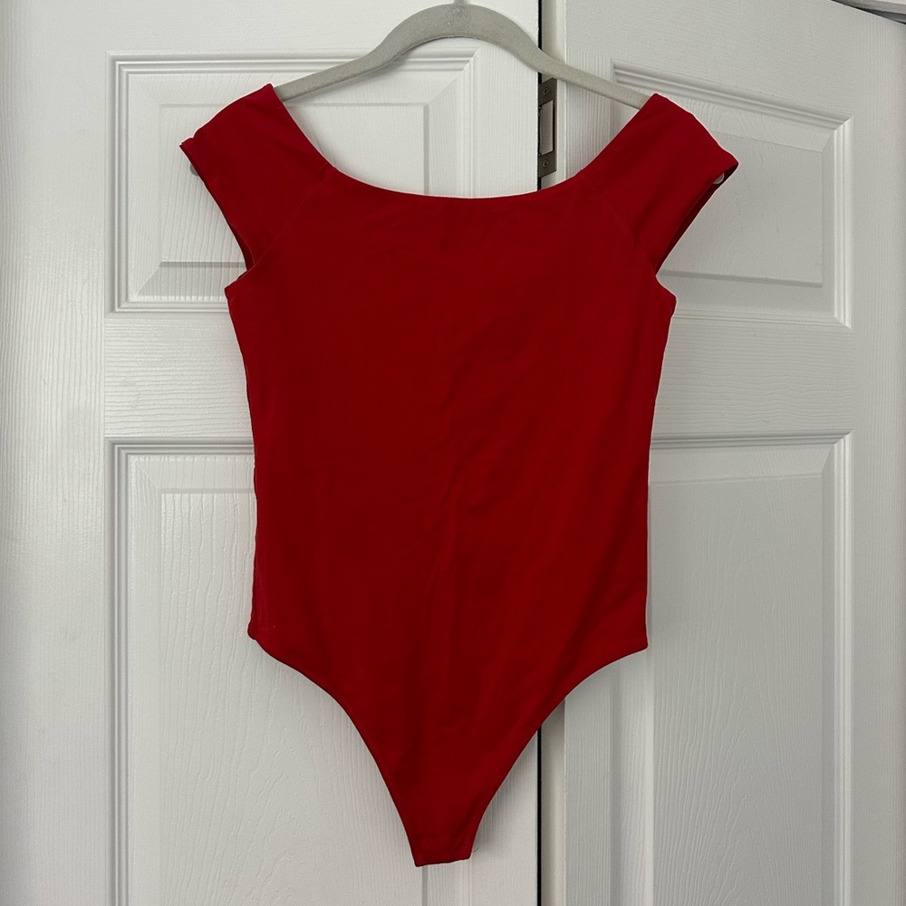 Everlane off the shoulder red bodysuit